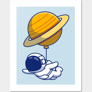 Cute Astronaut Floating With Planet Posters and Art